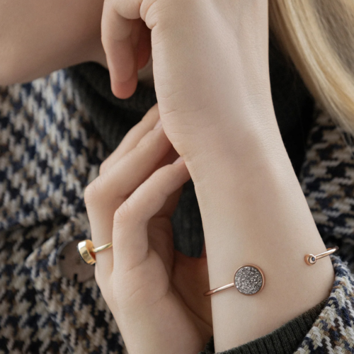Gold bracelet with black diamond and quartz druzy ROCK&ROLL (7)