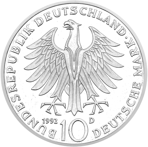 10 marku Pour le Merite 1992 Vācija sudraba monēta (2)