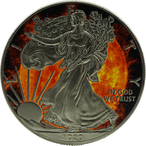 1 oz Amerikos Erelis Ugnies stichija (Art of Color collection) spalvota 1 dolerio sidabrinė moneta (1)