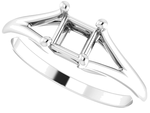 14K White 4.5 mm Square 4-Prong Cathedral Split Shank Engagement Ring Mounting (5)