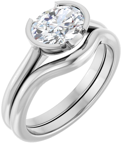 Sužadėtuvių Žiedas „Half Bezel Solitaire“ 585 Baltojo Aukso Oval 8mm x 6mm (5)