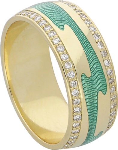 Golden yellow gold ring decorated with diamonds and enamel (3)
