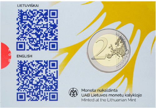 2023 Литва Монета от 2 евро върху карта Заедно с Украйна (2)