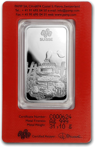 2019 Year of the Pig 1 oz Silver Bar Lunar PAMP (2)