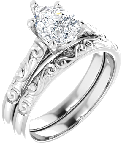 14K White 8x6 mm Pear Solitaire Engagement Ring Mounting (6)