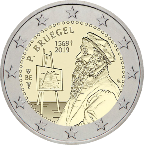 2019 Belgija Pieter Bruegel 2 eurų BU moneta kortelėje (2)