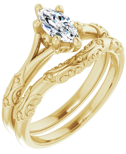 Sužadėtuvių Žiedas „Solitaire Split Shank“ 585 Geltonojo Aukso Marquise 8mm x 4mm (6)
