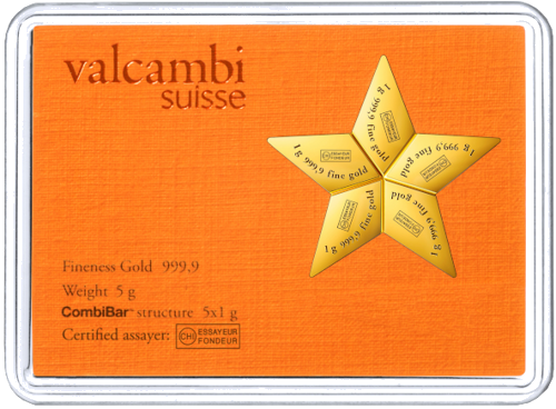 5 x 1 гр CombiBar™ Gold STAR Инвестиционни златни кюлчета Valcambi (2)
