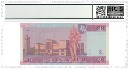 2007 Lietuva 20 litų banknotas PCGS GEM UNC 66 (su klaida sertifikate) (2)