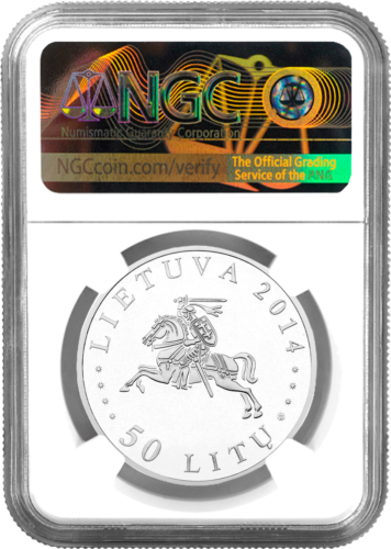 2014 г. Възстановяване на Вилнюския университет Литва Сребърна монета от 50 лита PF 70 ULTRA CAMEO (2)