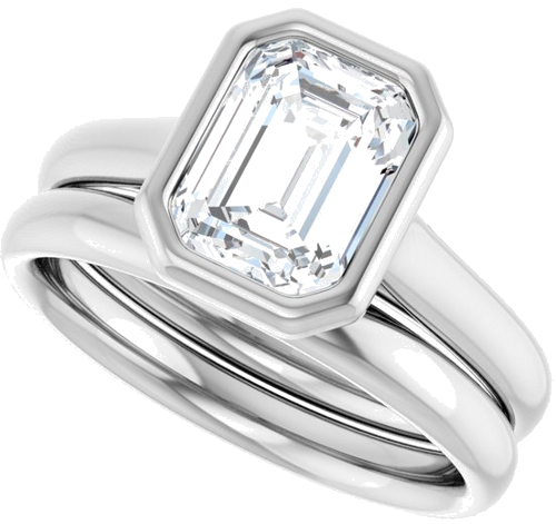 Sužadėtuvių Žiedas „Bezel-Set Solitaire“ 585 Baltojo Aukso Emerald 8mm x 6mm (10)