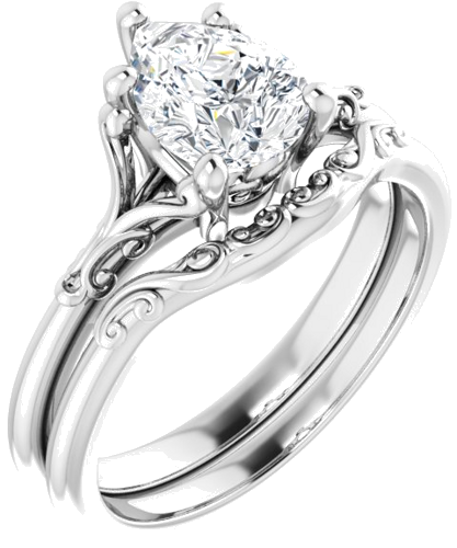 Sužadėtuvių Žiedas „Solitaire“ 585 Baltojo Aukso Pear Shape 8mm x 6mm (6)