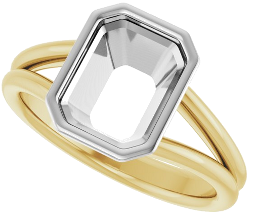 Sužadėtuvių Žiedas „Bezel-Set Solitaire“ 750 Baltojo Ir Geltonojo Aukso Emerald 9mm x 7mm (5)