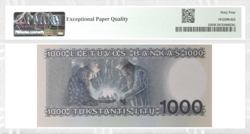 1991 Lietuva 1000 litų banknotas PMG GEM UNC 64 (2)