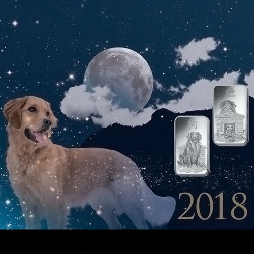 1 унция колекционерско, инвестиционно сребърно кюлче 2018 Година на кучето, лунна, PAMP (5)