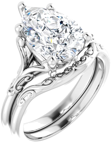 14K White 12x8 mm Pear Solitaire Engagement Ring Mounting (6)