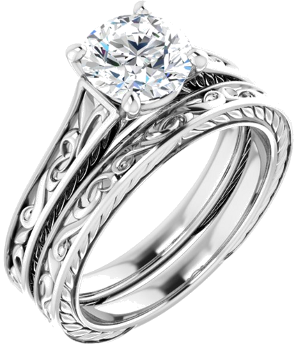 Sužadėtuvių Žiedas „Scroll Solitaire“ 585 Baltojo Aukso Round 7mm (6)