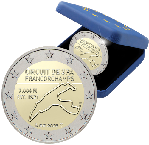2025 Belgija Formulė-1 2 eurų Proof moneta dėžutėje (1)