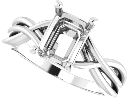 14K White 8x6 mm Emerald Solitaire Engagement Ring Mounting (5)