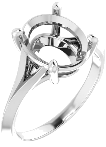 14K White 11x9 mm Oval Solitaire Engagement Ring Mounting (1)