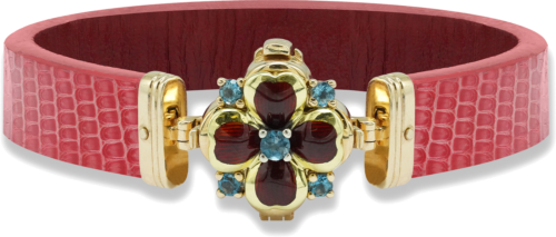 Ādas aproce ar četrstūru āboliņu, inkrustētu ar topāziem ROYAL CLOVER (2)