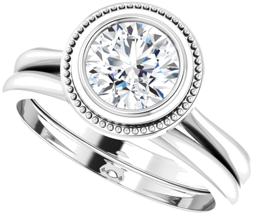 Sužadėtuvių Žiedas „Bezel-Set“ 585 Baltojo Aukso Round 6.5mm (10)