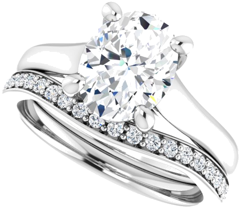 14K White 9x7 mm Oval Solitaire Engagement Ring Mounting (10)