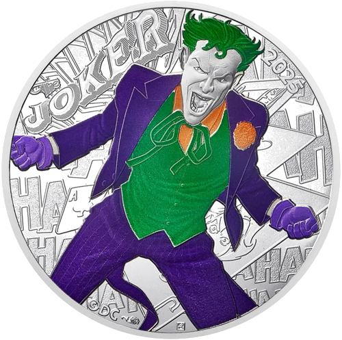 DC Comics 10 eurų THE JOKER 2025 Prancūzijos sidabrinė moneta BU kortelėje (2)