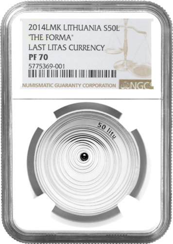 2014 Lietuva Forma 50 litų sidabrinė moneta PF 70 ULTRA CAMEO (1)