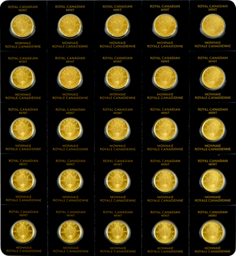 25 x 1 g Maplegram 2025 Kanāda kļavas lapas zelta monētas (3)