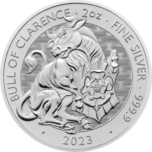 2023 United Kingdom The Royal Tudor Beasts: Bull 2 oz Silver Coin (1)