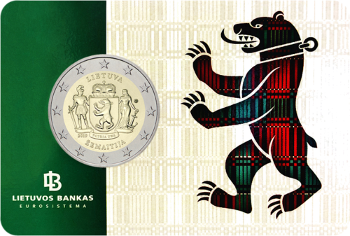 2019 Литва Žemaitija Монета с номинал 2 евро върху карта (1)