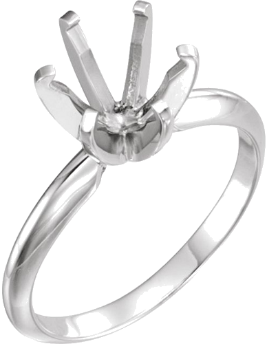 14K White 7.8-8.6 mm Round Pre-Notched 6-Prong Solitaire Ring Mounting (1)