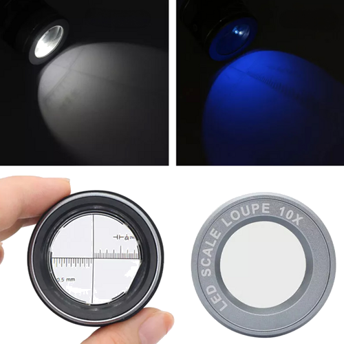 Uzlādējams palielināmais stikls ar integrētu mērlenti, LED un UV apgaismojumu 10x (7)