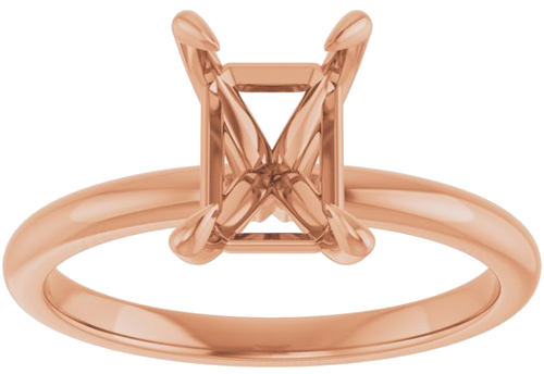 14K Rose  8x6 mm Emerald Solitaire Engagement Ring Mounting (3)