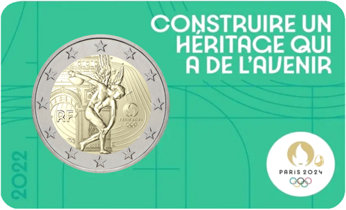 2022 Francija Parīzes 2024. gada olimpiskās spēles 2 eiro BU monēta (4)
