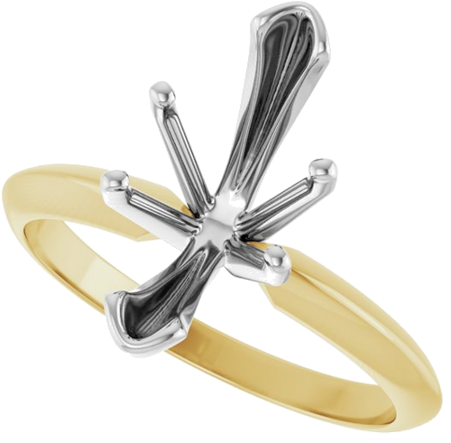 14K Yellow   White 6-Prong 13x6 mm Marquise V-End Solitaire Ring Mounting (5)