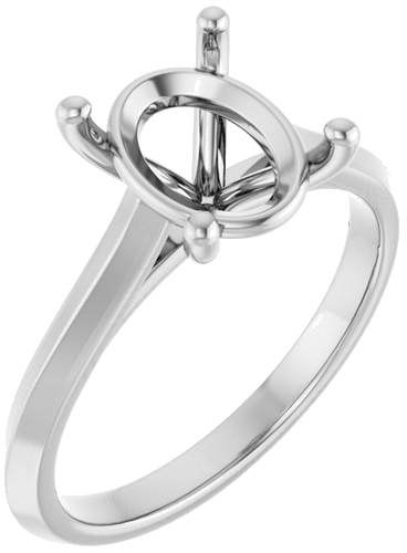 14K White 10x8 mm Oval Solitaire Engagement Ring Mounting (1)