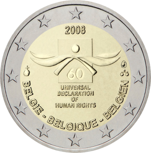 2008 Бельгия Права человека 2 евро монета (1)