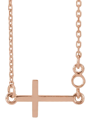 14K Rose 2 mm Round Sideways Cross 16-18  Necklace Mounting (1)