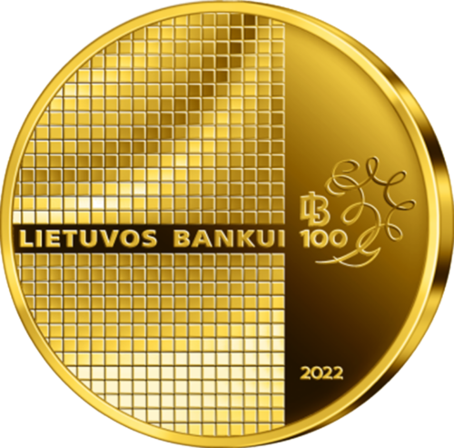 2022 Lietuva Lietuvos Banko 100-metis 50 eurų auksinė moneta (1)