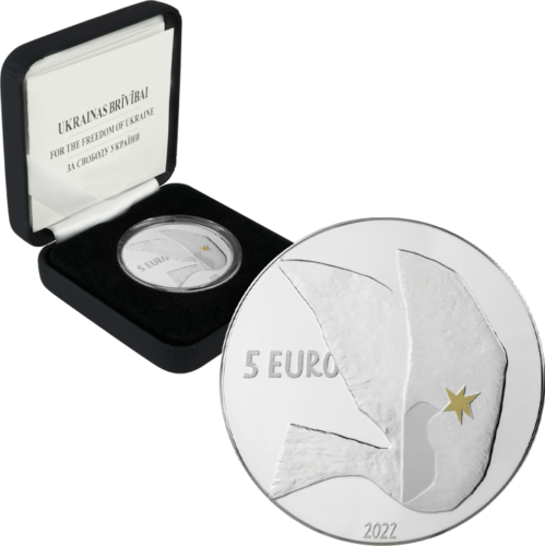 2022 Латвия За свободата на Украйна Сребърна монета от 5 евро (1)