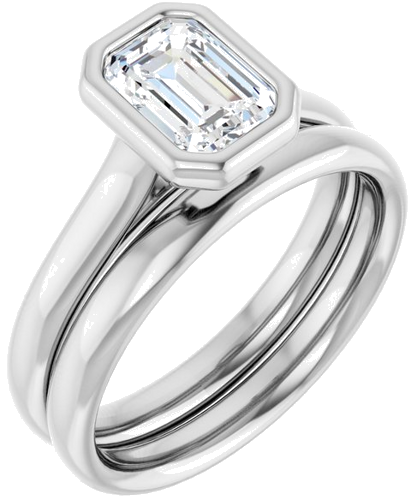 Sužadėtuvių Žiedas „Bezel-Set Solitaire“ 585 Baltojo Aukso Emerald 7mm x 5mm (6)