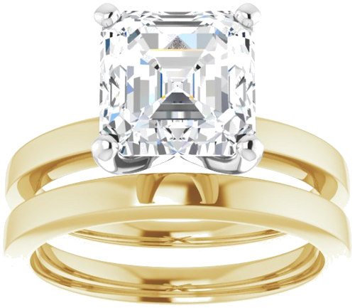 14K Yellow White 8 mm Asscher Solitaire Engagement Ring Mounting (8)
