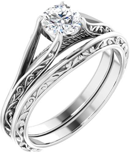 Sužadėtuvių Žiedas „Solitaire“ 585 Baltojo Aukso Round 5.2mm (6)