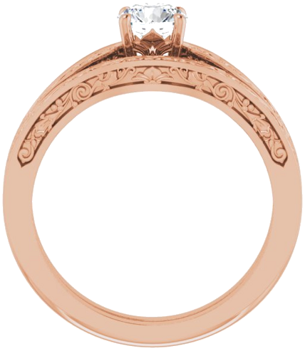 14K Rose 5.2 mm Round Floral Solitaire Engagement Ring Mounting (7)