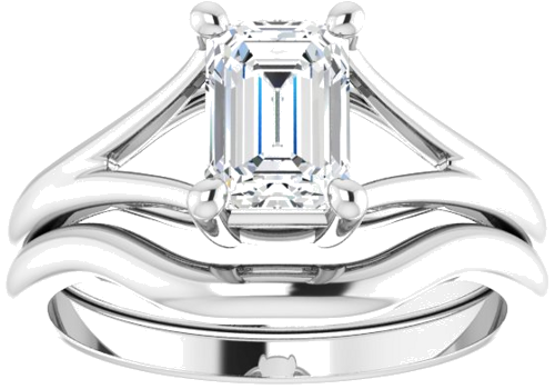 Sužadėtuvių Žiedas „Split Shank“ 585 Baltojo Aukso Emerald 7mm x 5mm (8)