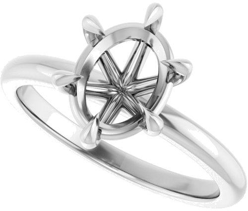 14K White 9x7 mm Oval Solitaire Engagement Ring Mounting (5)