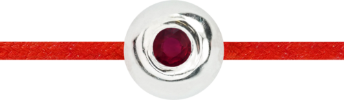 Raudono siūlo apyrankė su balto aukso karoliuku ir rubinu (2)