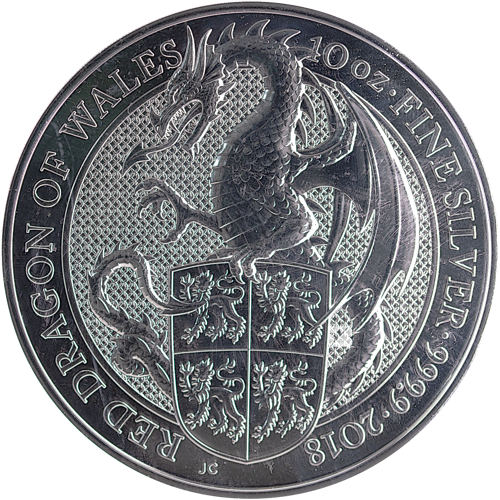 10 oz Drakonas 2018 Karalienės žvėrys sidabrinė moneta (1)